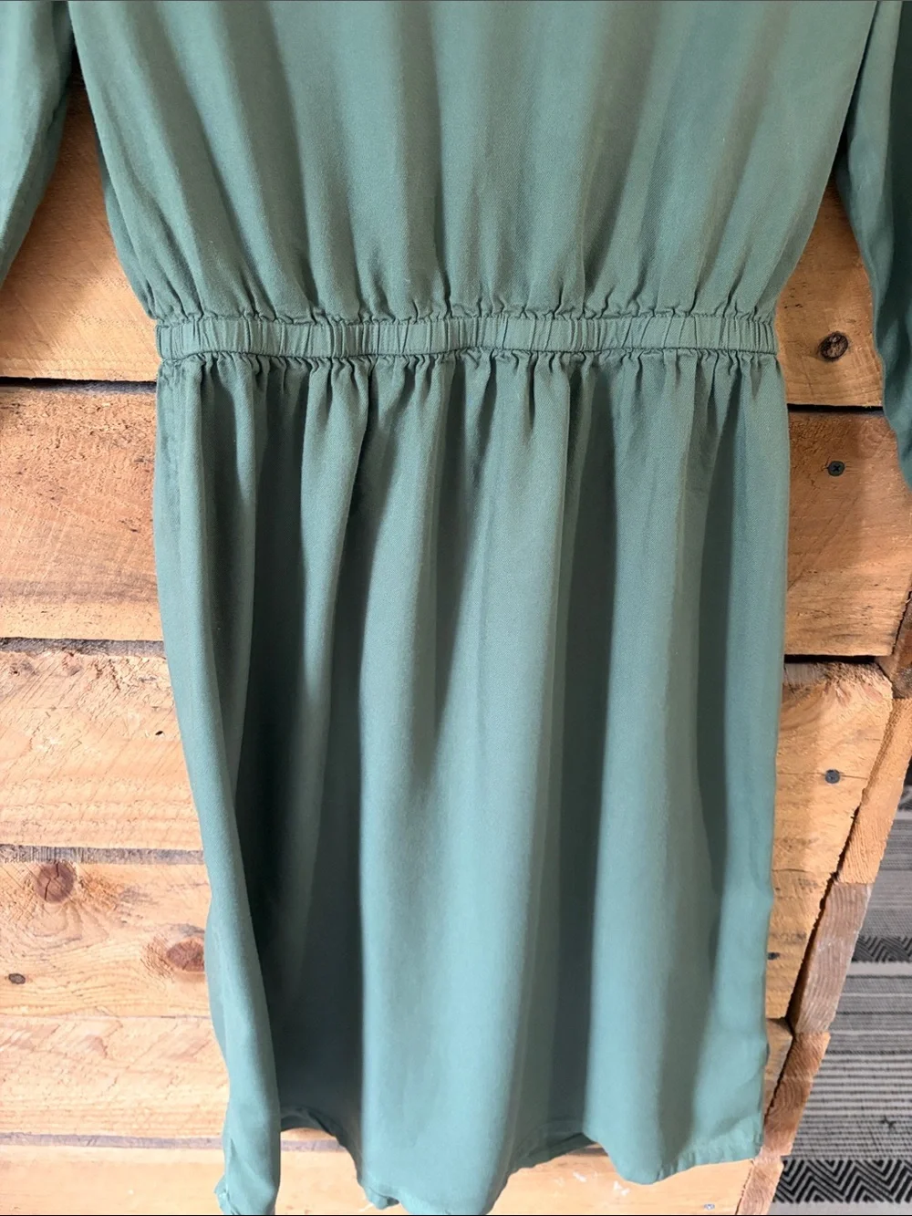 Old Navy Olive Green Dress with Pink and Yellow Floral Embroidery
